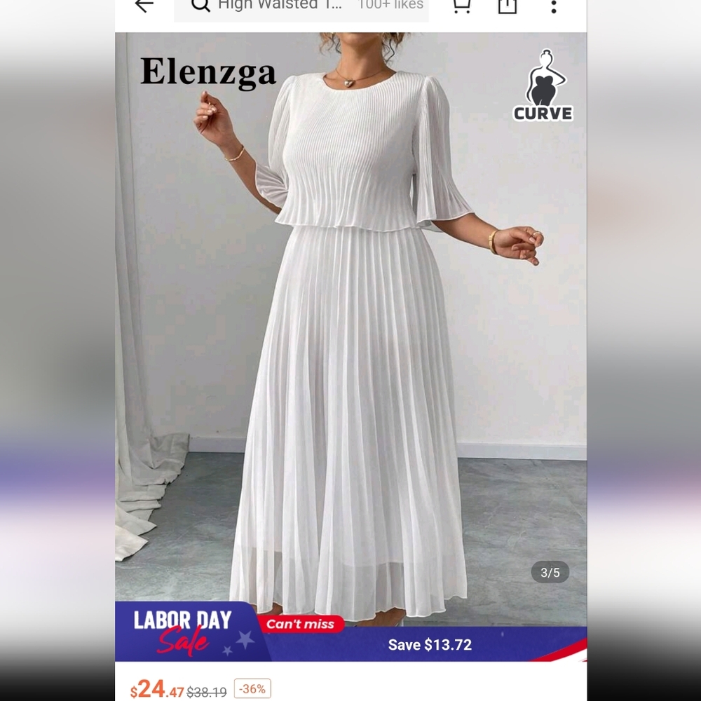 NWOT SHEIN White Pleated Maxi Dress